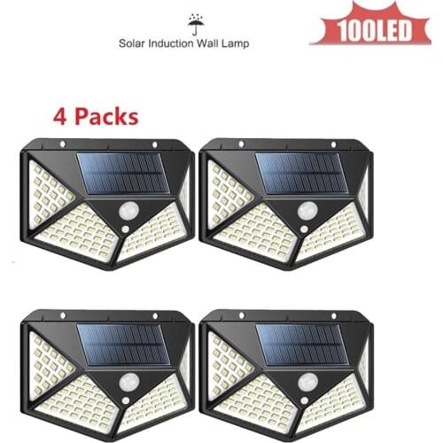 100LED Solar Body Sensor Light Outdoor Wall Lamp Garden Integrated Street Light Waterproof Home Light 4 sided 270°lighting scope