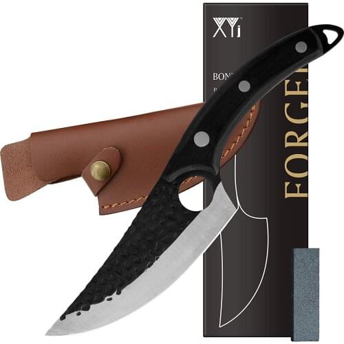 XYJ Full Tang Boning Knife 6 Inch Handmade Stainless Steel Fish Filleting Knives With Leather Sheath Serbian Chef Butcher Knife