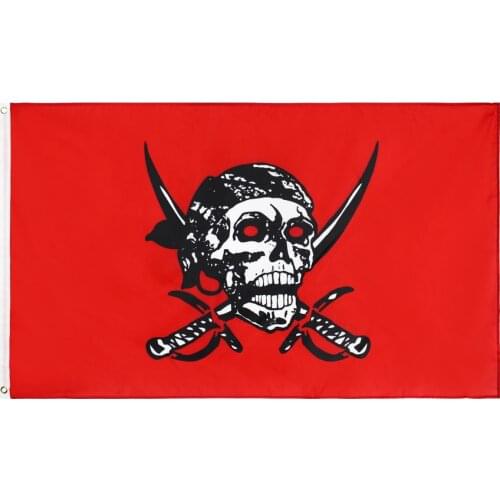 Yehoy hanging 90*150cm Red Caribbean Jolly Roger Pirate Flag with Brass Grommets