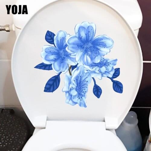 YOJA 22.1CM×21.3CM Blue Flower Bathroom Toilet Stickers Modern Art Home Room Wall Decoration T1-2659