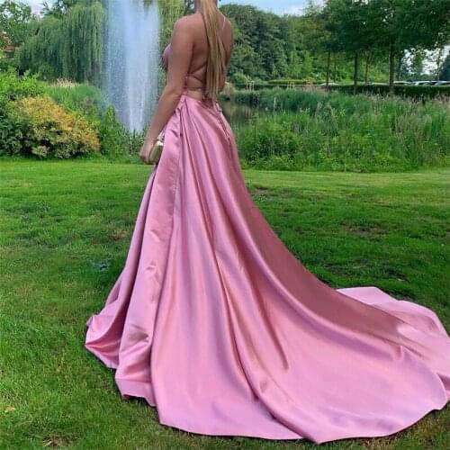 Green Prom Dresses 2020 A Line Satin With Spaghetti Straps Long Prom Party Dress Side Split Abendkleider Evening Gowns