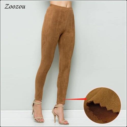 Women Skinny Slim Suede Leggings Pencil Pants Capris Seamless Trousers Ladies Elastic Bodycon Suede Pant Workwear Legging Custom