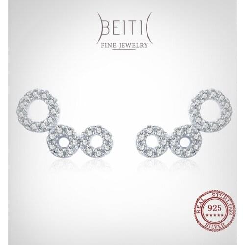 Beitil Real 925 Sterling Silver Shiny Zircon Round Long Stud Earrings for Women Geometric Simple Jewelry Statement Engagement