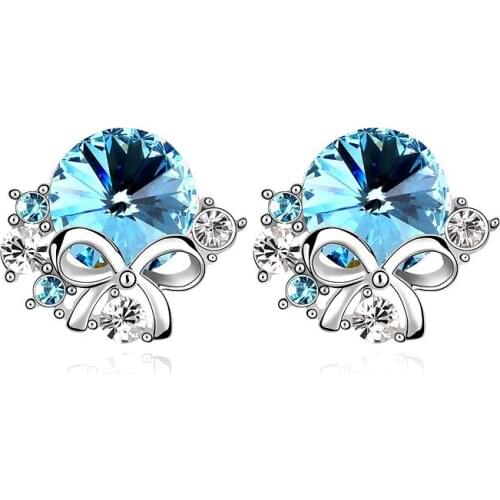 New Style Crystals from Swarovski Fashion Bow Stud Earrings For Women High Quality Party Wedding Charm Jewelry Antiallergic