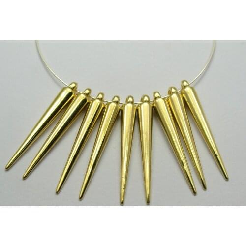 100 Gold Tone Metallic Acrylic Spike Charm 36X5mm For Basketball Wives Earrings