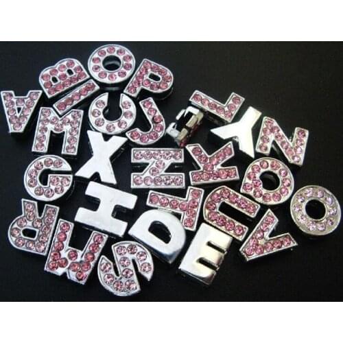 130pcs/lot 8mm A-Z pink rhinestones slide letters fit for 8mm diy pet collar wristband keychains