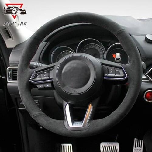 Car Steering Wheel Cover For Mazda CX-5 2017 2018 2019 2020 DIY Black Suede Leather Accessories