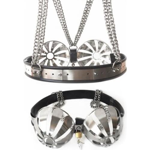Latest Female Adjustable Stainless Steel Hollow Out Bra Piere Women Chastity Belt Device Adult Bondage BDSM Sex Toy for Women