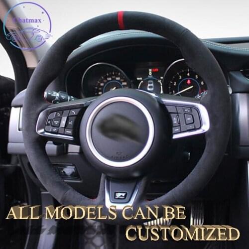 Embroidery Alcantara Car Steering Wheel Cover For Jaguar XF 2008 2009 2010-2018 2019 2020 Hand Sewing Holder Suppot Custom