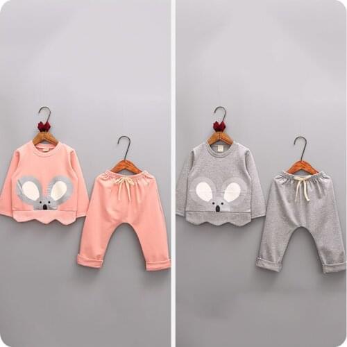 2016 Autumn New Pattern 2 Pieces Set Korean Childrens Garment Girl Baby The Little Mouse Triangle Skirt Haren Pants Suit