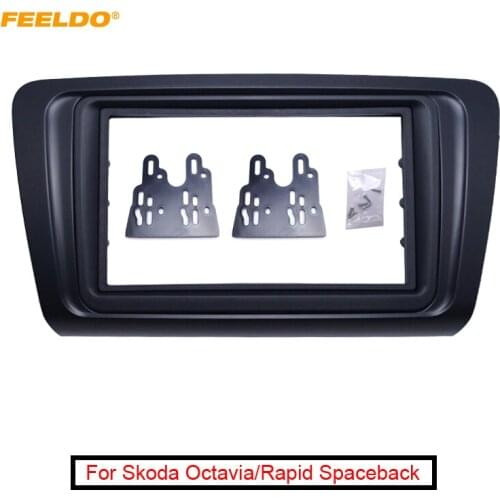 FEELDO Car 2DIN Radio Audio Fascia Frame Panel Dash Mount Kit Adapter With Inner Trim For Skoda Octavia /Rapid Spaceback