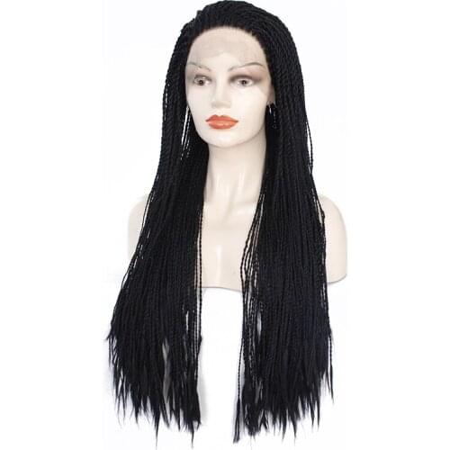 Brown Black Box Braided Lace Front Wigs with BabyHair Synthetic Fiber Wigs Thick Full Hand Synthetic Hair Micro Havana Twist Wig
