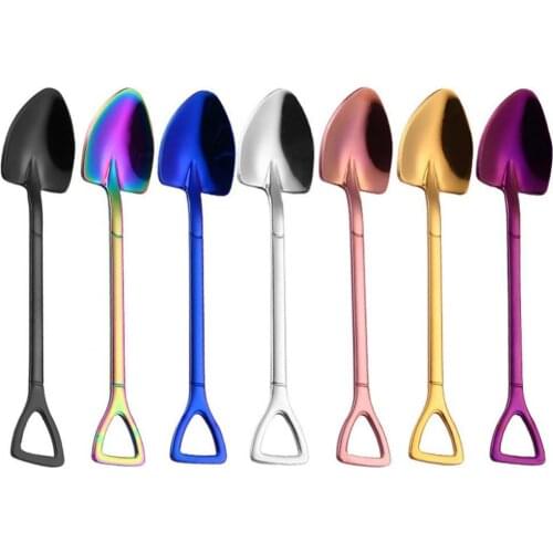 Durable Stainless Steel Colorful Shovel Shape Handle Mixing Spoon Drinking Tool