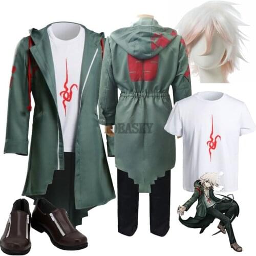 Dangan Ronpa 2 Danganronpa Cosplay Costume Nagito Komaeda Jacket Coat Hoodie Anime Wig shoes t shirt Halloween for Women Men