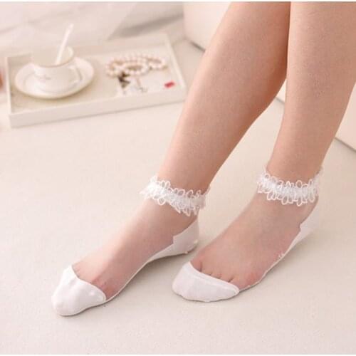 Summer Woman Breathable Transparent Mesh Lolita Lace Ankle Socks Glass Crystal Socks Women Lolita Girls Socks
