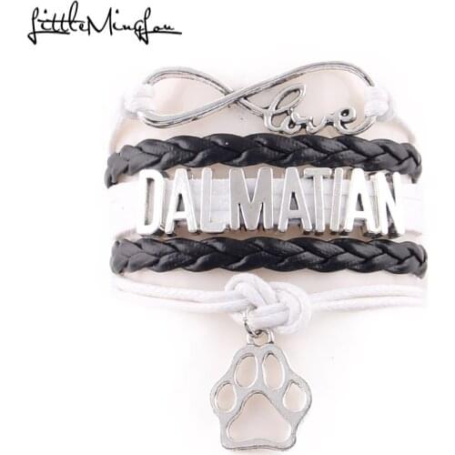 Little MingLou Infinity love dalmatian dog Bracelet pet paw Charm leather wrap men bracelets & bangles for Women jewelry