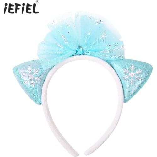 Cute Cat Ears Hairband Hair Hoop Shiny Rhinestone Tulle Headband Headwear Hair Accessories for Kids Girls Daily Party Supplies