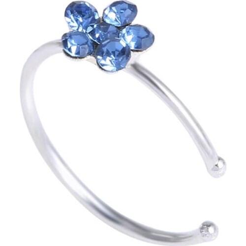 Fashion womens shiny crystal plum blossom transparent small flower nose ring fine piercing needle