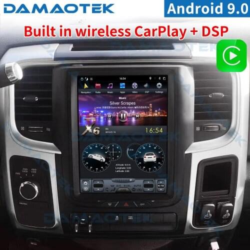 DamaoTek 10.4 inch Android 9.0 multimedia radio For Dodge Ram 1500 2014-2018 Wirless Carplay WIFI tesla style vertical screen