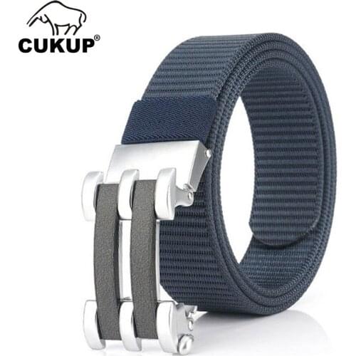 CUKUP 2020 New Design Hollowed Buckle Metal Mens Good Quality Nylon & Canvas Belts Men Jeans Accessories 3.5cm Width CBCK243