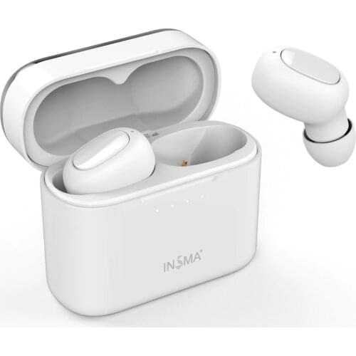 INSMA AirBuds with QI Charging Case Mini TWS Earphone bluetooth 5.0 Earbuds Hi-Fi Stereo Wireless Headset White