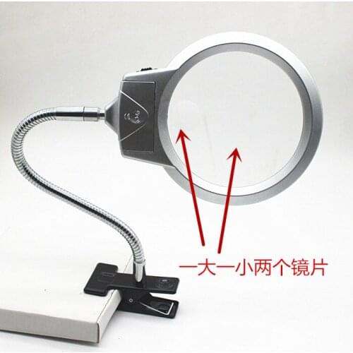 New 2.25X 5X 360 Degree Stand Style Mobile Phone Repair Magnifier Desktop Table Textile Magnifying Glass with 2 LED Lights