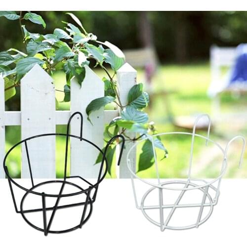 Garden Supplies Hanging Plant Iron Racks Balcony Round Flower Pot Rack Railing Fence Outdoor