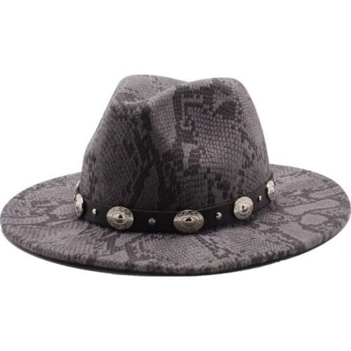 2022 Unisex Wide Brim Fedora Hats For Women Men Snake Pattern Jazz Hat Felt Panama Cap Imitation Wool British Style Ladies Cap