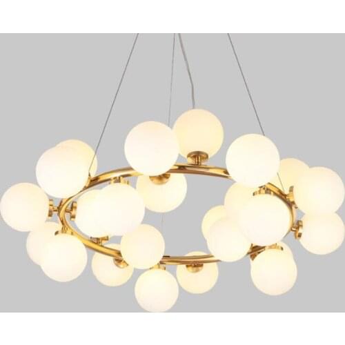 Modern LED Hanging Pendant Lamp Round Glass Ball Balloon Ring Pendant Lights Living Room Foyer Black Golden Pendant Lamps B157