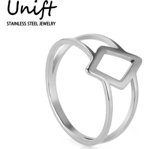 Unift 2021 Simple Style Rhombus Rings Stainless Steel Finger Ring for Women Girls Chunky Geometric Jewelry Wedding Party Gift