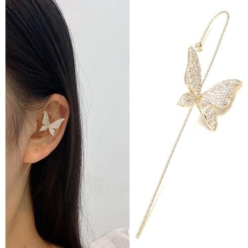 Kinel Fashion Butterfly Zircon Stud Earrings For Woman Geometric Cross Chain Hook Earrings Pearl Cuff Earrings Climber Earrings