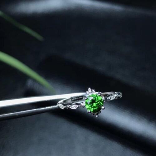 Womens Tested Natural Diopside Rings, 925 Sterling Silver, 4*4mm*1Pcs Gemstone Wedding Jewelry with Certificate and Box FJ291