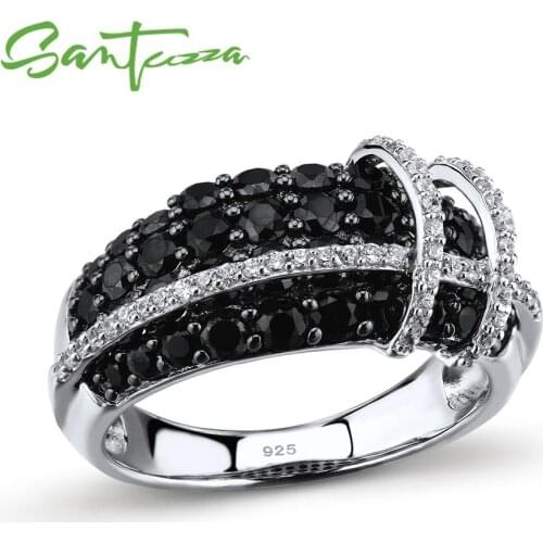 SANTUZZA Silver Ring For Women 925 Sterling Silver Top Quality AAA+ cubic zirconia Natural Black Stones Ring Fashion Jewelry