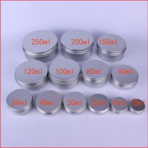 10/15/25/30/40/50/60/80/100/120/150/180ml Aluminum Jar Container Metal Display Tin f cream, sugar, storage, jewelry, glitters