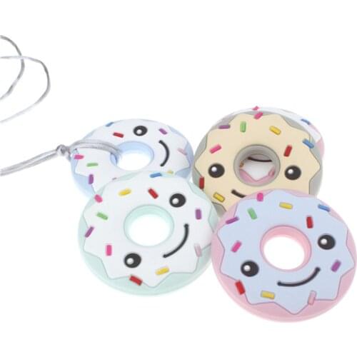10PC Silicone Cartoon Smile Donut Baby Teether Necklace Pendant Food Grade Baby Pacifiers Chain Accessories Color Clear