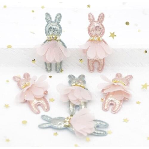2Pcs Cute Rabbit Patch for Dress 3D Flowers Applique Dress Decoration Patches for Hair Clothes DIY Craft Supplies