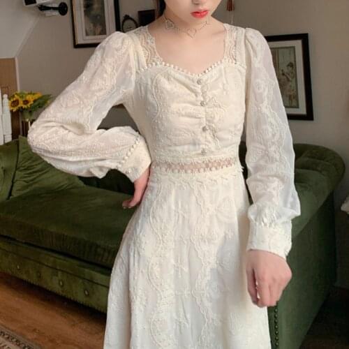 2021 Summer Vintage Retro French Dress Women Elegant Chic Princess Lace Dress Female French Pretty Party Casual Holiday Sundress