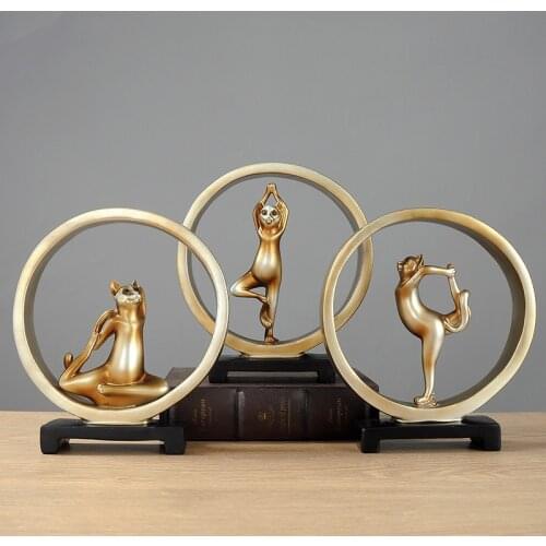 3PCS/SET KAWAII YOGA CAT FIGURINE GIRLS DREAM MODERN ART SCULPTURE DOLLS RESIN CRAFTS ANIMAL HOME DECORATION R1455