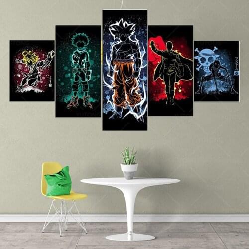 5 Piece Wall Art Canvas Anime Posters My Boku No Hero Academia Izuku Shoto Todoroki UA Quirk Decoration Maison Wall Hanging