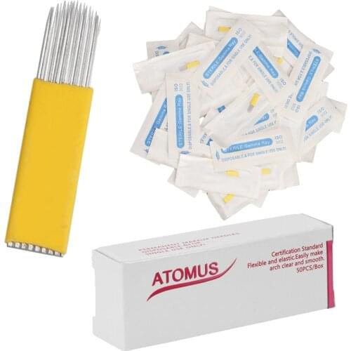 50 Pieces 17 Pin Double Deck U Shape Permanent Makeup Eyebrow Tattoo Blades