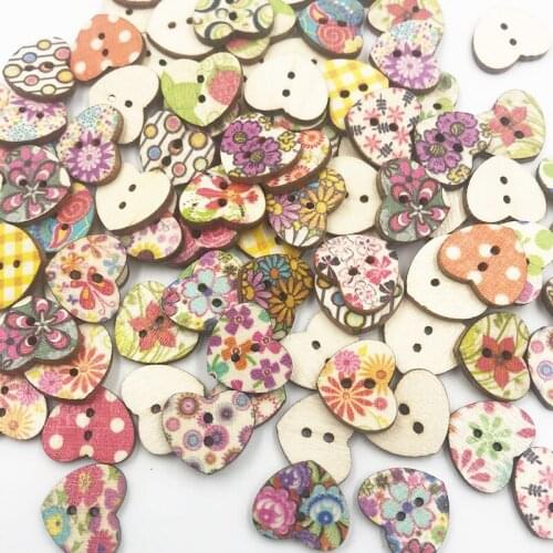 50Pcs Mixed Wood Heart Sewing Buttons For Kids Clothes Scrapbooking Decorative Botones Handicraft DIY Accessories WB724