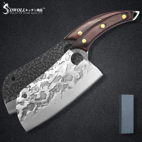 7'' INCH Chinese Chopper High Carbon Sharp Blade Full Tang Cleaver Butcher Knife With Gift Box Wood Handle Sharpening Stone