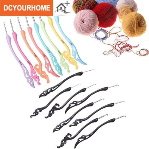 8pcs/set 2.5mm-6.0mm Drop ship Exclusive Sale Hairpin Pattern Plastic Handle Aluminum Crochet Hook Knitting Needles Sewing Tools