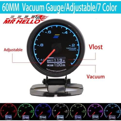Gauge Vacuum Meter 7 Light Colors LCD Display With Voltage Car Meter Gauge 62mm 2.5 Inch With Sensor Racing Greddi Gauge