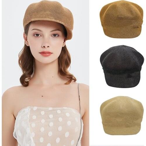 Summer Short Brim Newsboy Hats For Women Adjustable Breathable Straw Beret Lady Caps Vintage Artist Painter Hat Visor Beach Hat