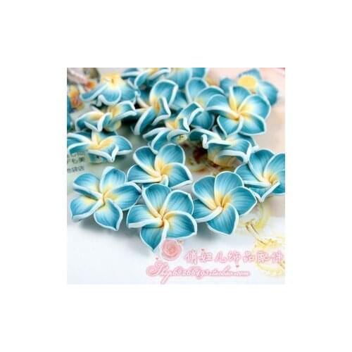 Free Shipping 30Pcs Color Sky Blue Loose 3D Polymer Clay Beads Flower/Plumeria rubra Design For DIY Jewelry Making
