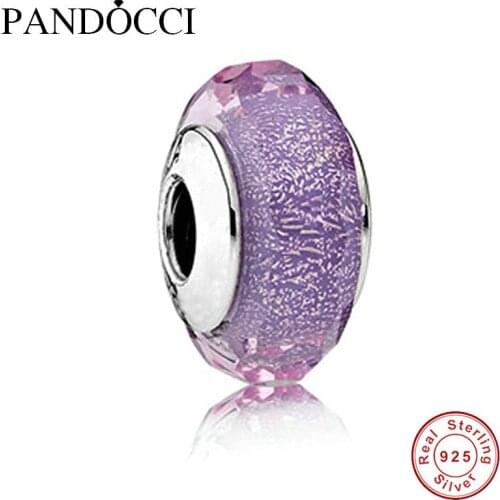 QANDOCCI Fits Pandora Jewelry Bracelet 925 Sterling Silver Murano Glass Beads Purple Shimmer Original Fashion Charms