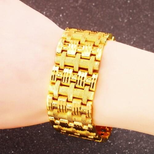 Mens Bracelet Curb Cuban Link Chain real 24K gold Mens Womens Wide Bracelets Bangle Gold Wrap Jewelry father son friend gifts