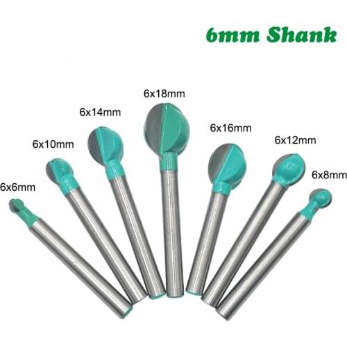 1pc 6mm Shank Ball Nose Round Carving Bit Cove CNC Milling Bit Radius Core Tungsten Carbide Router Bit for Wood