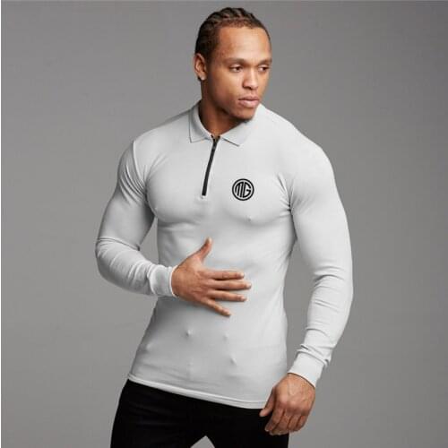 NEW 2020 Cotton Gym Polo Shirt Sport T Shirt Men Long Sleeve Running Shirt Men Workout Training Tees Fitness Top Tees